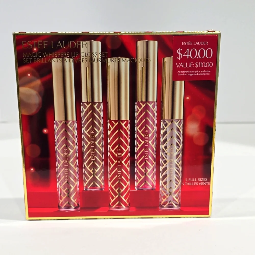 NIB ✅ Estée Lauder Magic Whispers Holiday 5 x Lip Gloss Gift Set ✨ NIB